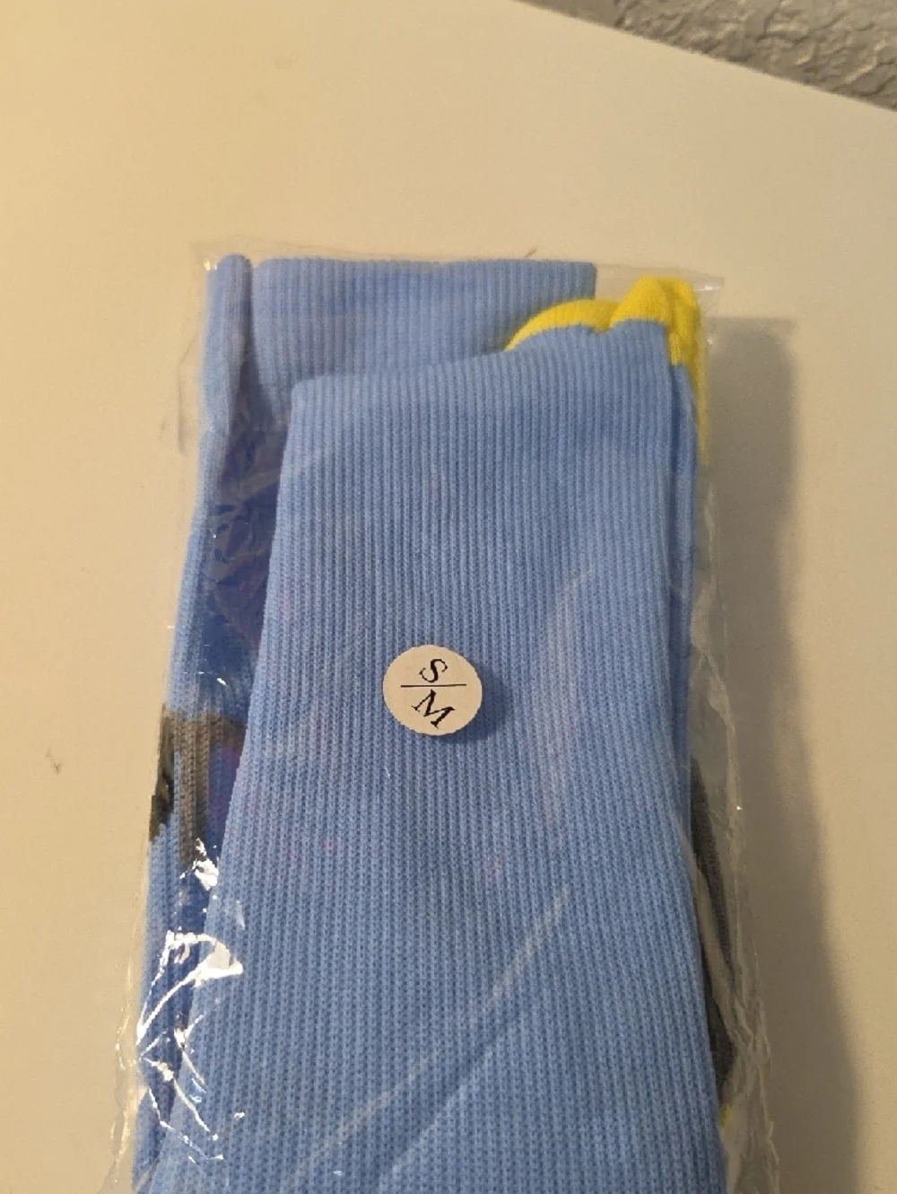 Kids Ribbed Crew Socks with Contrast Heel and Toe - Light Blue & Yellow